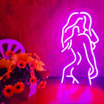 Акриловые женские светодиодные неоновые вывески, настенный бар, декор паба, произведение искусства, ночник, неоновые лампы, лампа для украшения спальни, освещение Изображение 2